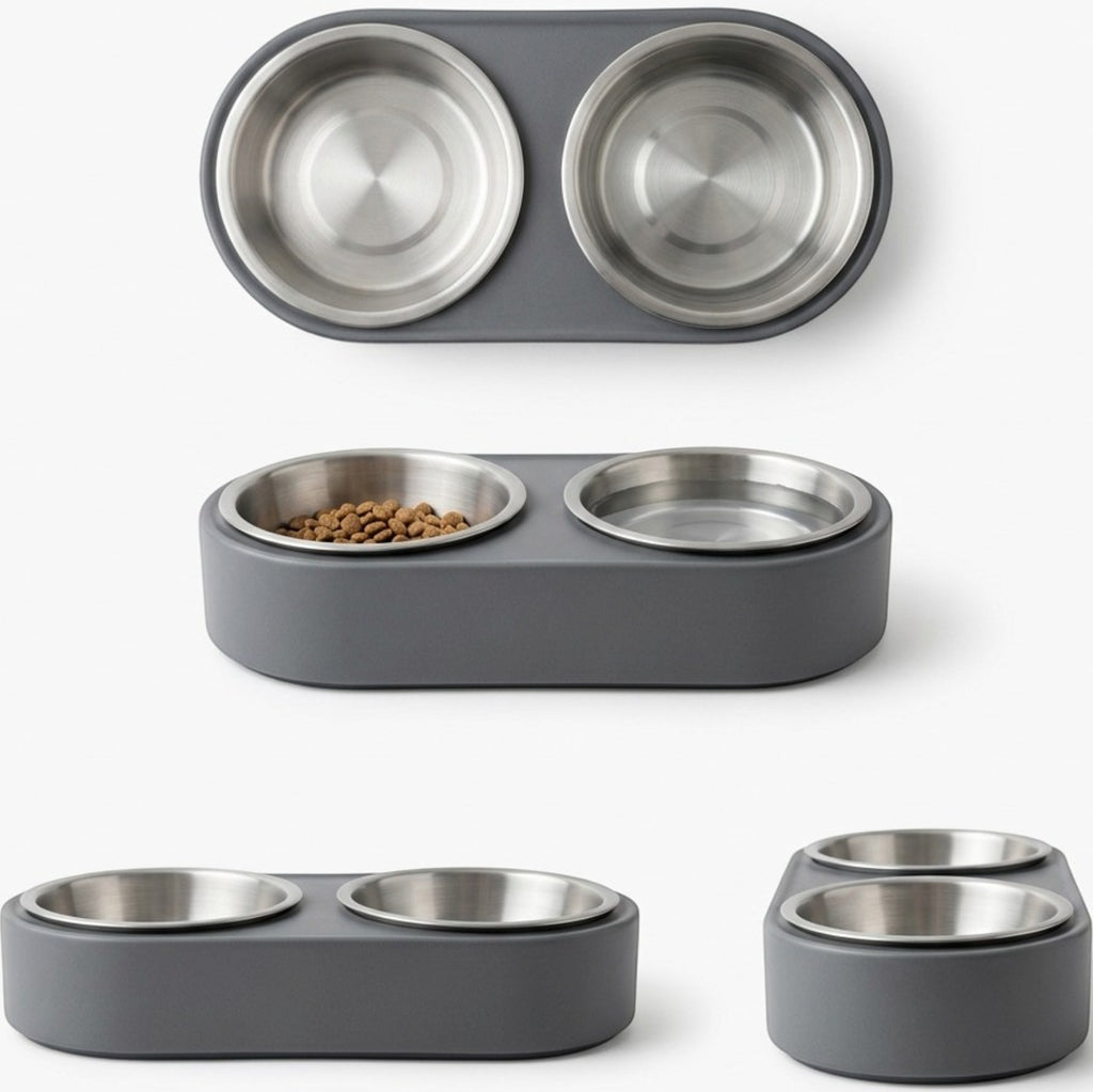 Cozao Double Pet Feeding Bowls Stainless Steel 12 oz Blue Base