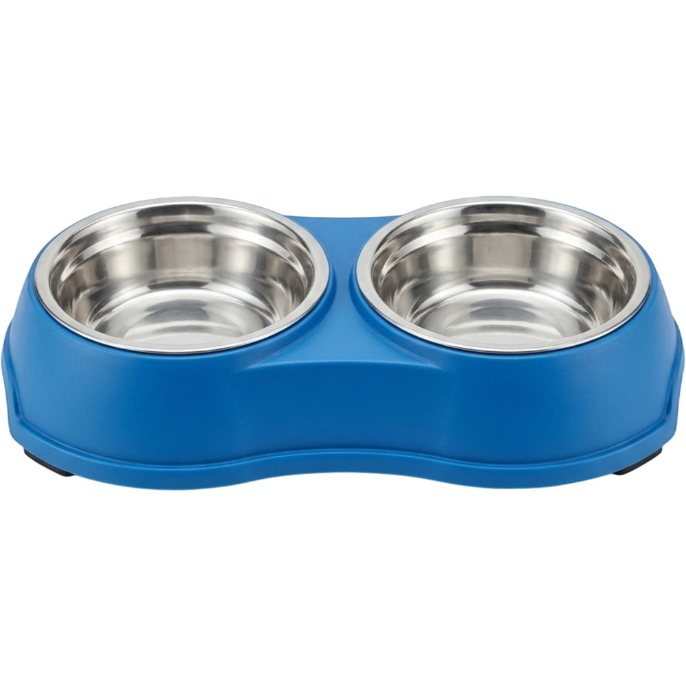 Cozao Double Pet Feeding Bowls Stainless Steel 12 oz Blue Base