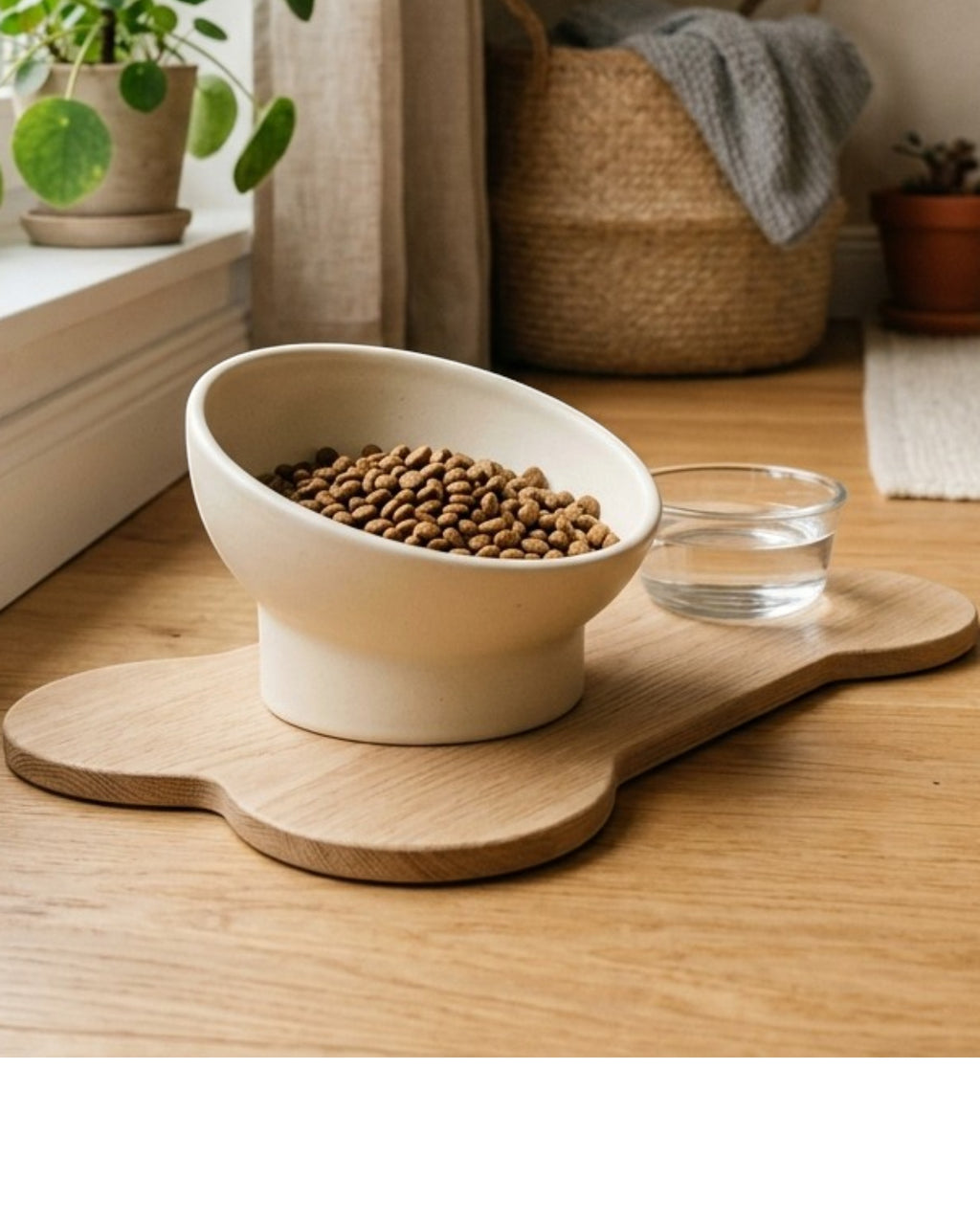 Cozao Tilted Ceramic Cat Food Bowl 13 oz Cream