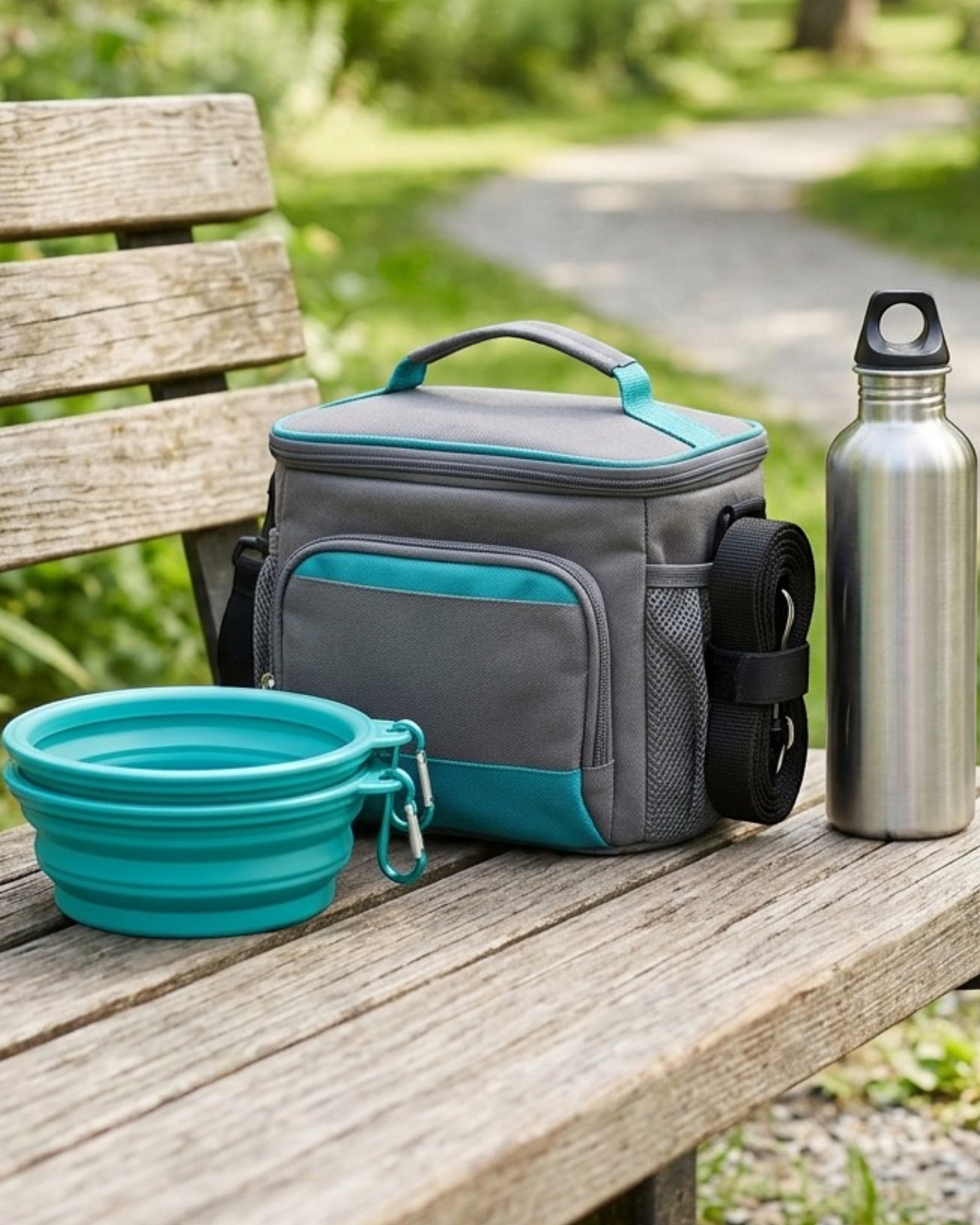 Cozao Travel Collapsible Pet Bowl Set Silicone 20 oz Teal